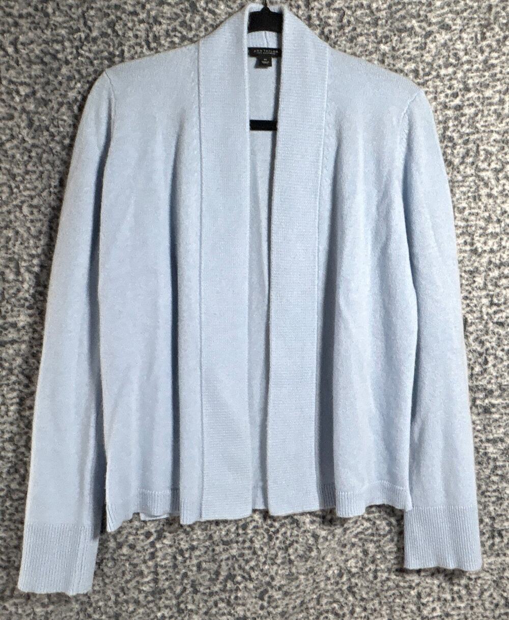 Ann Taylor 100% Cashmere Open Front Shawl Collar Cardigan Sweater Blue XS